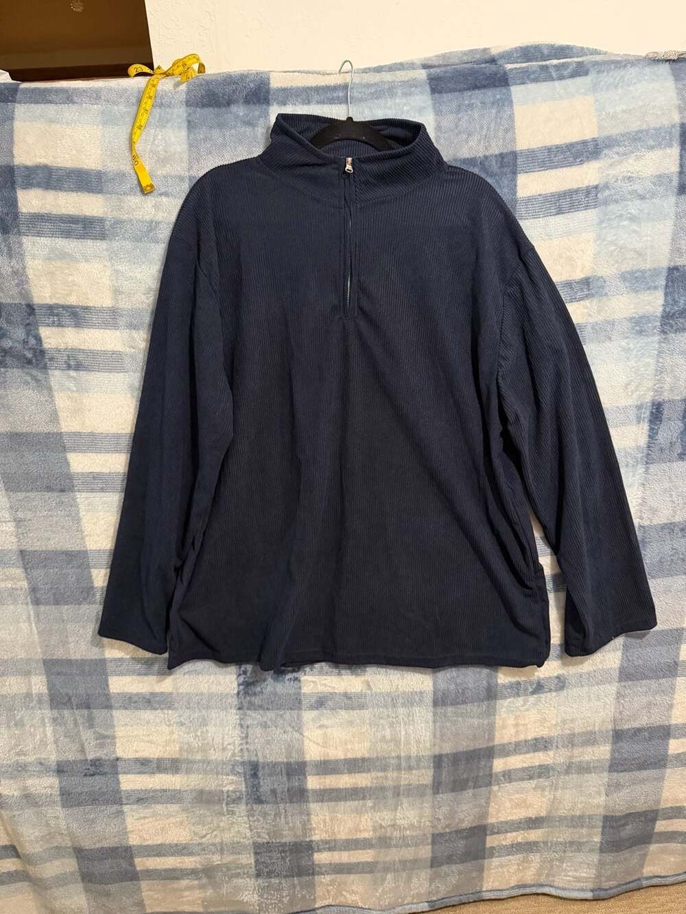 Mens Navy Blue Ribbed Quarter Zip Pullover Sweatshirt Size 2XL